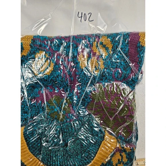 Vintage Elsa Phillips Teal Floral Paisley Mock Neck Knit Sweater Made in USA 402 - Picture 7 of 7